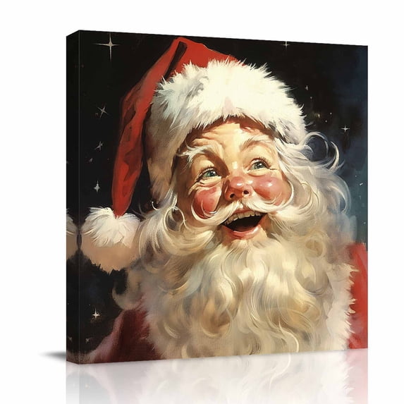 Canvas Wall Art, Christmas Santa Framed Canvas Prints for Bathroom Desk, Red Xmas Santa Merry Christmas Small Gallery Wrapped Wall Decor for Home Office, Gifts, 8"x8" Ship Next Day