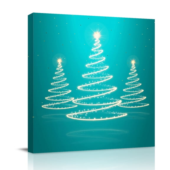 Canvas Wall Art, Christmas Shinny Tree Framed Canvas Prints for Bathroom Desk, Xmas Light Stars Abstract Turquoise Small Gallery Wrapped Wall Decor for Home Office, Gifts, 8"x8" Ship Next Day