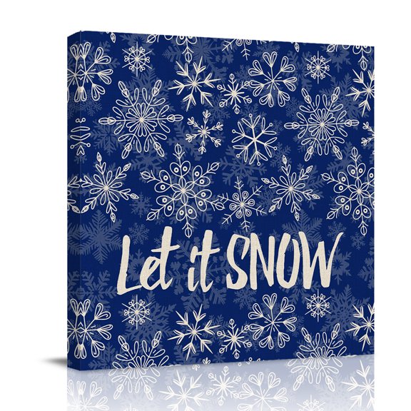 Canvas Wall Art, Christmas Snowflakes Framed Canvas Prints for Bathroom Desk, Winter Xmas Flower Navy Blue Small Gallery Wrapped Wall Decor for Home Office, Gifts, 8"x8" Ship Next Day