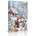 thumbnail image 1 of Canvas Wall Art, Christmas Snowman Framed Canvas Prints for Bedroom Dining Room, Winter Forest Pine Cone Farmhouse Large Gallery Wrapped Wall Decor for Home Office, Gifts, 20"x24" Ship Next Day, 1 of 9