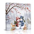 thumbnail image 1 of Canvas Wall Art, Christmas Snowman Framed Canvas Prints for Bedroom Office, Xmas Cardinal Birds Berries Snowy Forest Large Gallery Wrapped Wall Decor for Home Office, Gifts, 16"x16" Ship Next Day, 1 of 9