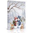 thumbnail image 1 of Canvas Wall Art, Christmas Snowman Framed Canvas Prints for Kitchen Bedroom, Xmas Tree Forest Winter Snowflakes Branches Small Gallery Wrapped Wall Decor for Home Office, Gifts, 8"x12" Ship Next Day, 1 of 9
