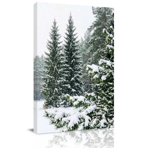 Canvas Wall Art, Christmas Trees Framed Canvas Prints for Bedroom Living Room, Winter Xmas Pine Trees Snow Holiday Large Gallery Wrapped Wall Decor for Home Office, Gifts, 18"x24" Ship Next Day