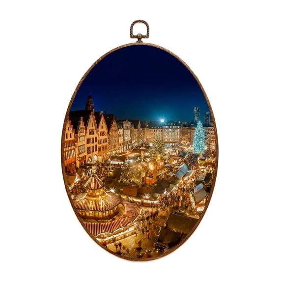 Canvas Wall Art Christmas market Frankfurt Oval Framed Canvas Prints Vintage Wall Hanging Decor for Home Decorations 8.6"x11.4"