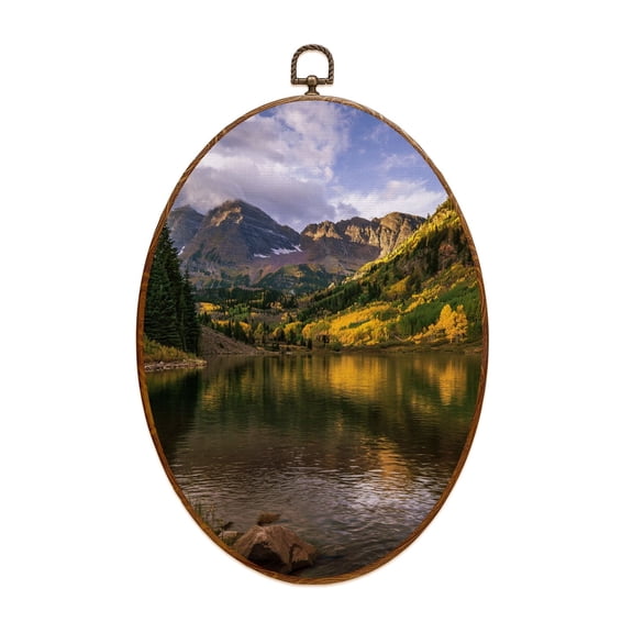 Canvas Wall Art Classic Maroon Bells Fall landscape scene Oval Framed Canvas Prints Vintage Wall Hanging Decor for Home Decorations 8.6"x11.4"