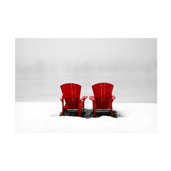 Canvas Wall Art - Clive Branson 'Red Adirondack Chairs In Winter' Wall Art for Living Room, Bedroom, or Office Décor by Trademark Fine Art - 19 x 12 Inches