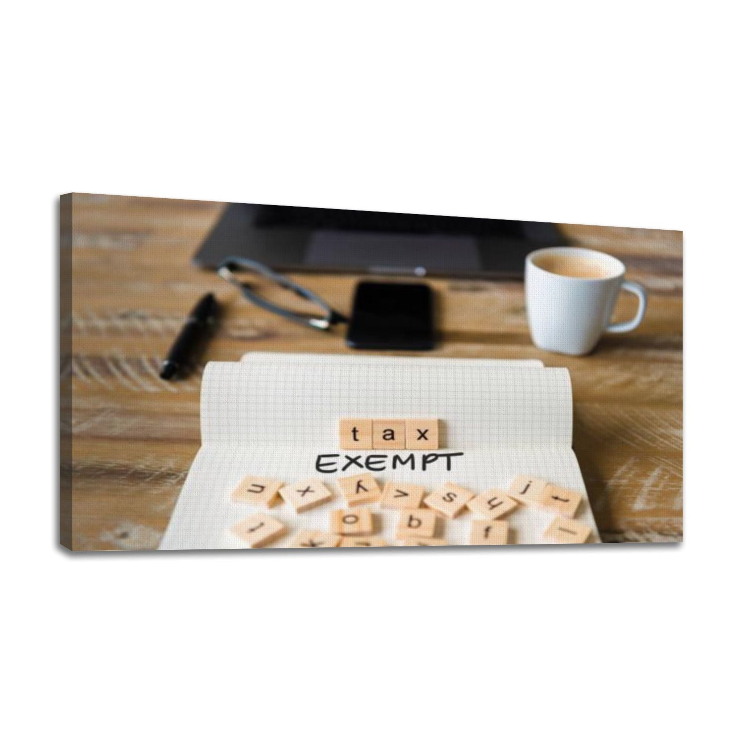 Canvas Wall Art Closeup notebook vintage desk front focus wooden blocks