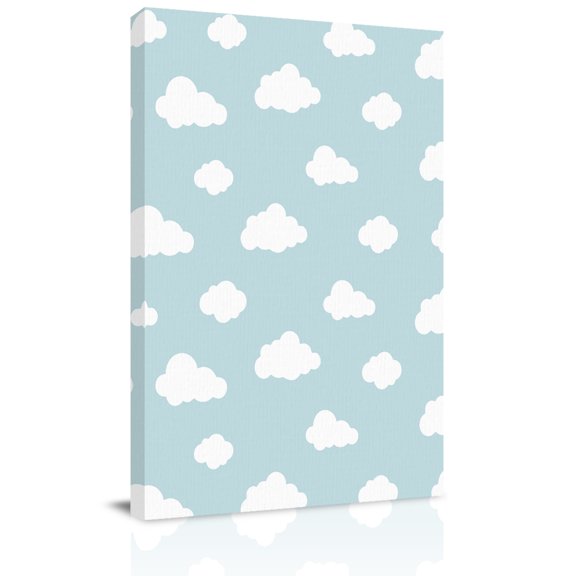 Canvas Wall Art, Clouds Framed Canvas Prints for Bathroom Hallway, Cartoon Blue Sky Minimalist Aesthetic Small Gallery Wrapped Wall Decor for Home Office, Gifts, 8"x10" Ship Next Day