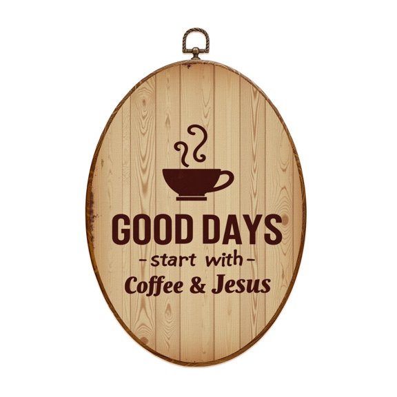 Canvas Wall Art Coffee Bar Farmhouse Christian Rustic Botanical Motifs Layered Leaves Oval Framed Canvas Prints Vintage Wall Hanging Decor for Kitchen Home Office Cafe Station 8.6"x11.4"