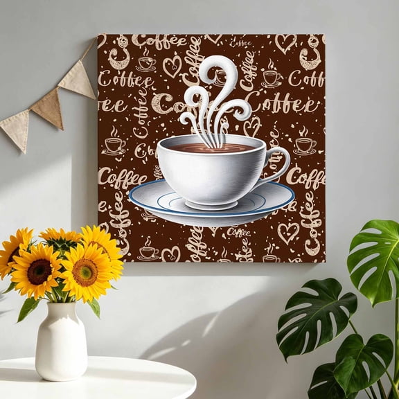 Canvas Wall Art Coffee Cup Canvas Art Print Cafe Retro Dark Brown Background Vintage Pictures Wall Decor for Living Room Bedroom Artwork Decorations Stretched Framed Ready to Hang 8"x8"