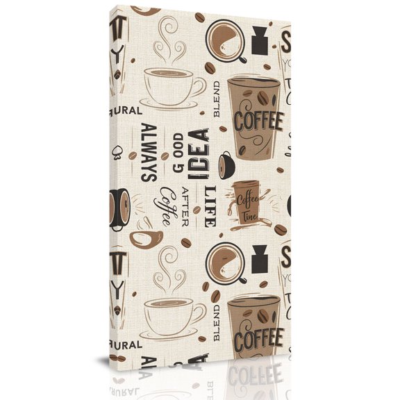 Canvas Wall Art, Coffee Framed Canvas Prints for Living Room Hallway, Brown Beans Cup Dessert Drink Monochrome Oversized Gallery Wrapped Wall Decor for Home Office, Gifts, 30"x60" Ship Next Day