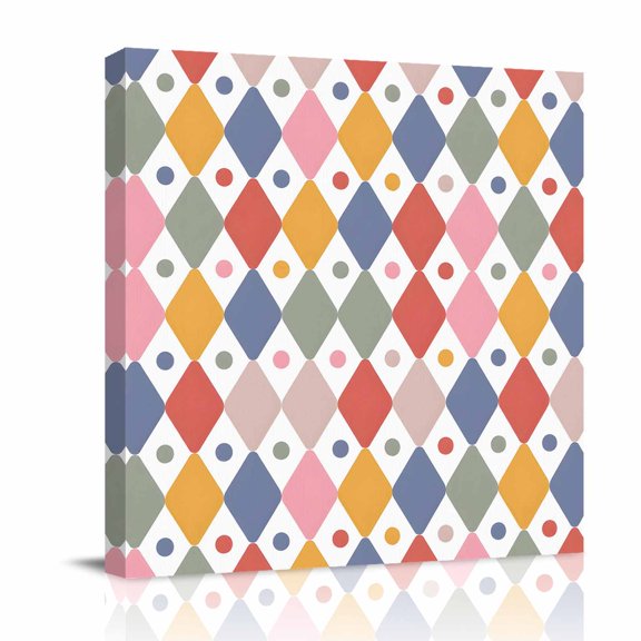 Canvas Wall Art, Colorful Geometric Framed Canvas Prints for Bathroom Desk, Polka Dot Diamond Lattice Small Gallery Wrapped Wall Decor for Home Office, Gifts, 8"x8" Ship Next Day