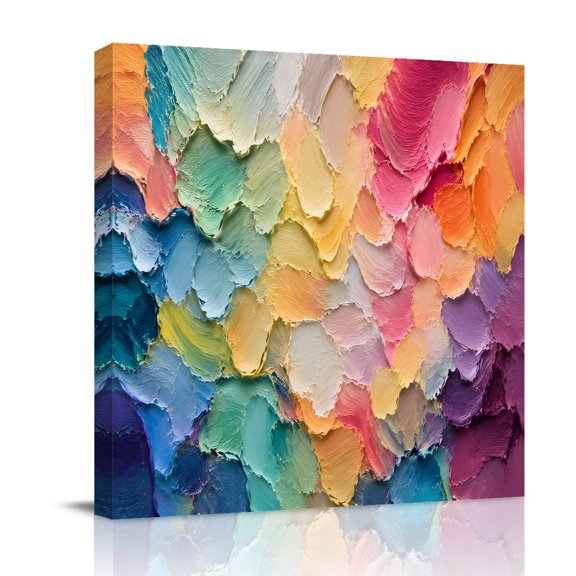 Canvas Wall Art, Colorful Oil Painting Framed Canvas Prints for Bathroom Desk, Abstract Pink Purple Yellow Blue Gradient Small Gallery Wrapped Wall Decor for Home Office, Gifts, 8"x8" Ship Next Day