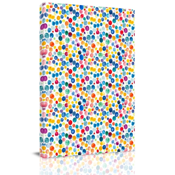 Canvas Wall Art, Colorful Polka Dot Framed Canvas Prints for Bathroom Hallway, Rainbow Polka Dots Watercolor Small Gallery Wrapped Wall Decor for Home Office, Gifts, 8"x10" Ship Next Day