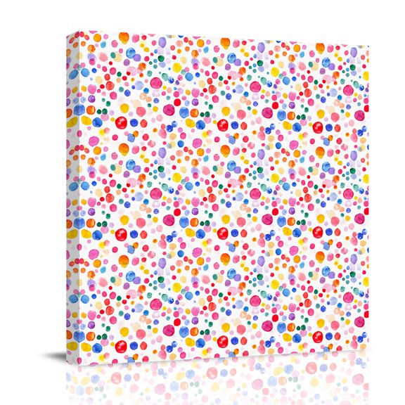 Canvas Wall Art, Colorful Polka Dot Framed Canvas Prints for Bedroom Office, Rainbow Watercolor Polka Dots Large Gallery Wrapped Wall Decor for Home Office, Gifts, 16"x16" Ship Next Day