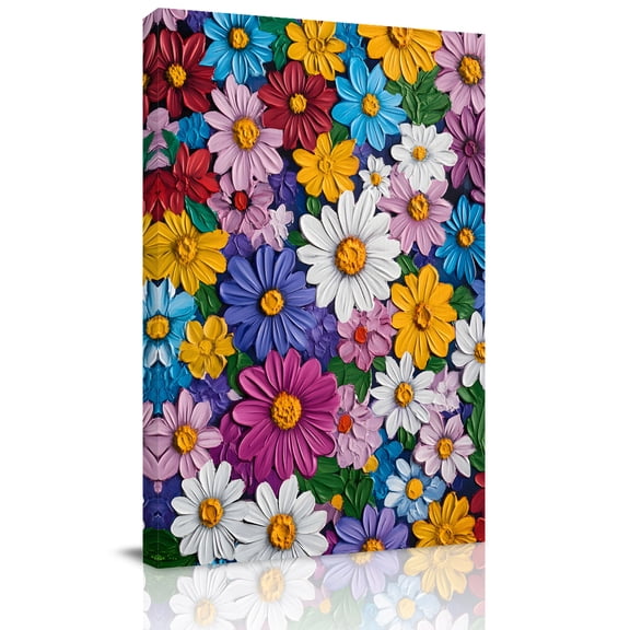 Canvas Wall Art, Colorful Spring Floral Framed Canvas Prints for Kitchen Bedroom, Modern Oil Painting Flowers Small Gallery Wrapped Wall Decor for Home Office, Gifts, 8"x12" Ship Next Day