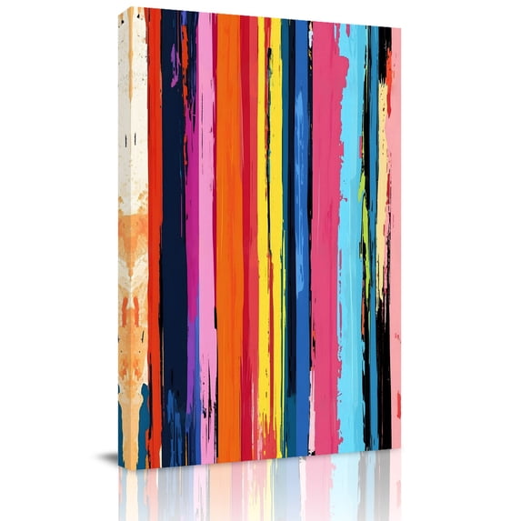 Canvas Wall Art, Colorful Striped Framed Canvas Prints for Living Room Office, Modern Rainbow Abstract Graffiti Art Large Gallery Wrapped Wall Decor for Home Office, Gifts, 16"x24" Ship Next Day