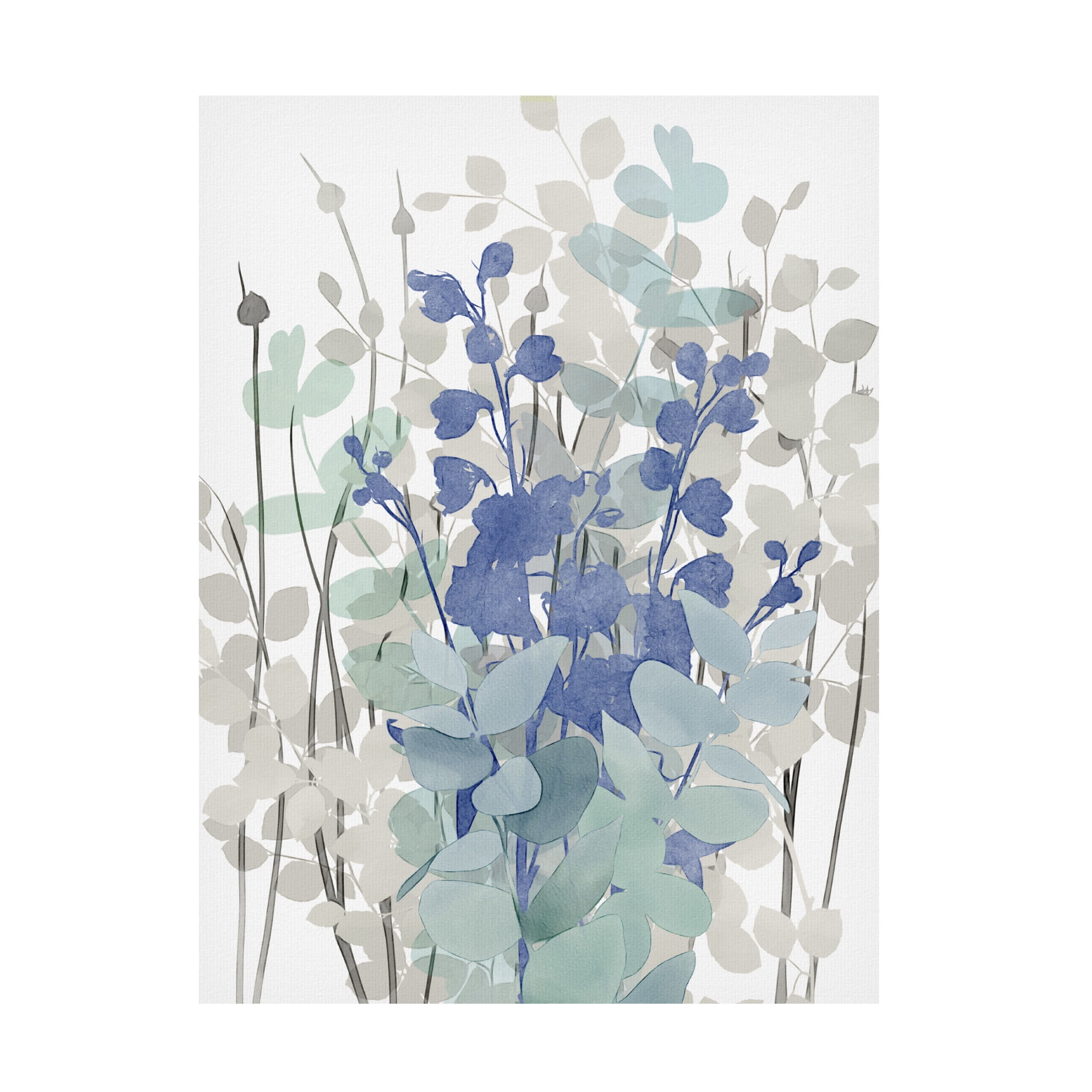 Canvas Wall Art - Cora Niele 'Airy Blue Flowers And Eucalyptus 02' Wall Art for Living Room, Bedroom, or Office Décor by Trademark Fine Art - 18 x 24 Inches