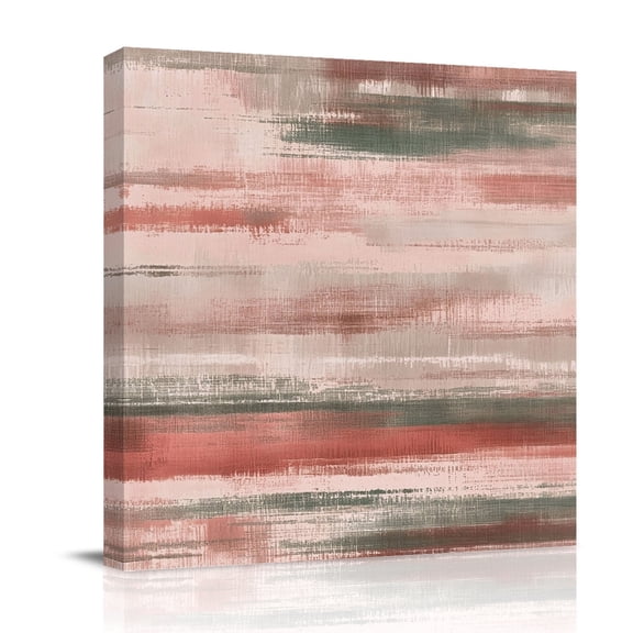 Canvas Wall Art Coral Pink Paint Canvas Art Print Watercolor Abstract Pink Stripes Pictures Wall Decor for Living Room Bedroom Artwork Decorations Stretched Framed Ready to Hang 8"x8"