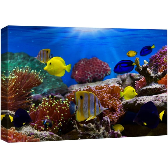 Canvas Wall Art - Coral Reef and Tropical Fish Under The Ocean | Modern Home Art Canvas Prints Gallery Wrap Giclee Printing &amp; Ready to Hang - 24" x 36"