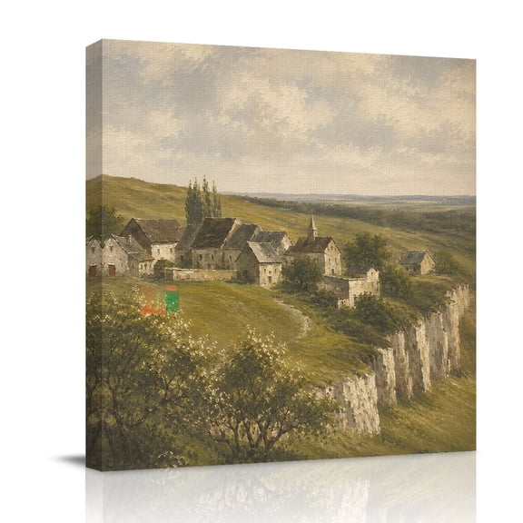 Canvas Wall Art, Country Farmhouse Framed Canvas Prints for Bathroom Desk, Fall Vintage Pastoral House Plants Path Small Gallery Wrapped Wall Decor for Home Office, Gifts, 8"x8" Ship Next Day