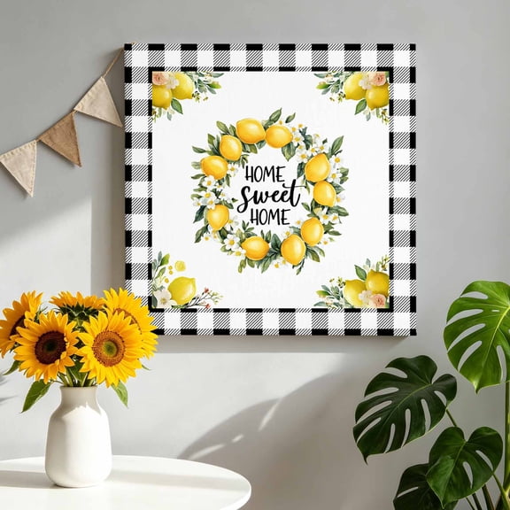 Canvas Wall Art Country Vintage Farm Canvas Art Print Home Sweet Home Fruit Yellow Lemon Pictures Wall Decor for Living Room Bedroom Artwork Decorations Stretched Framed Ready to Hang 8"x8"