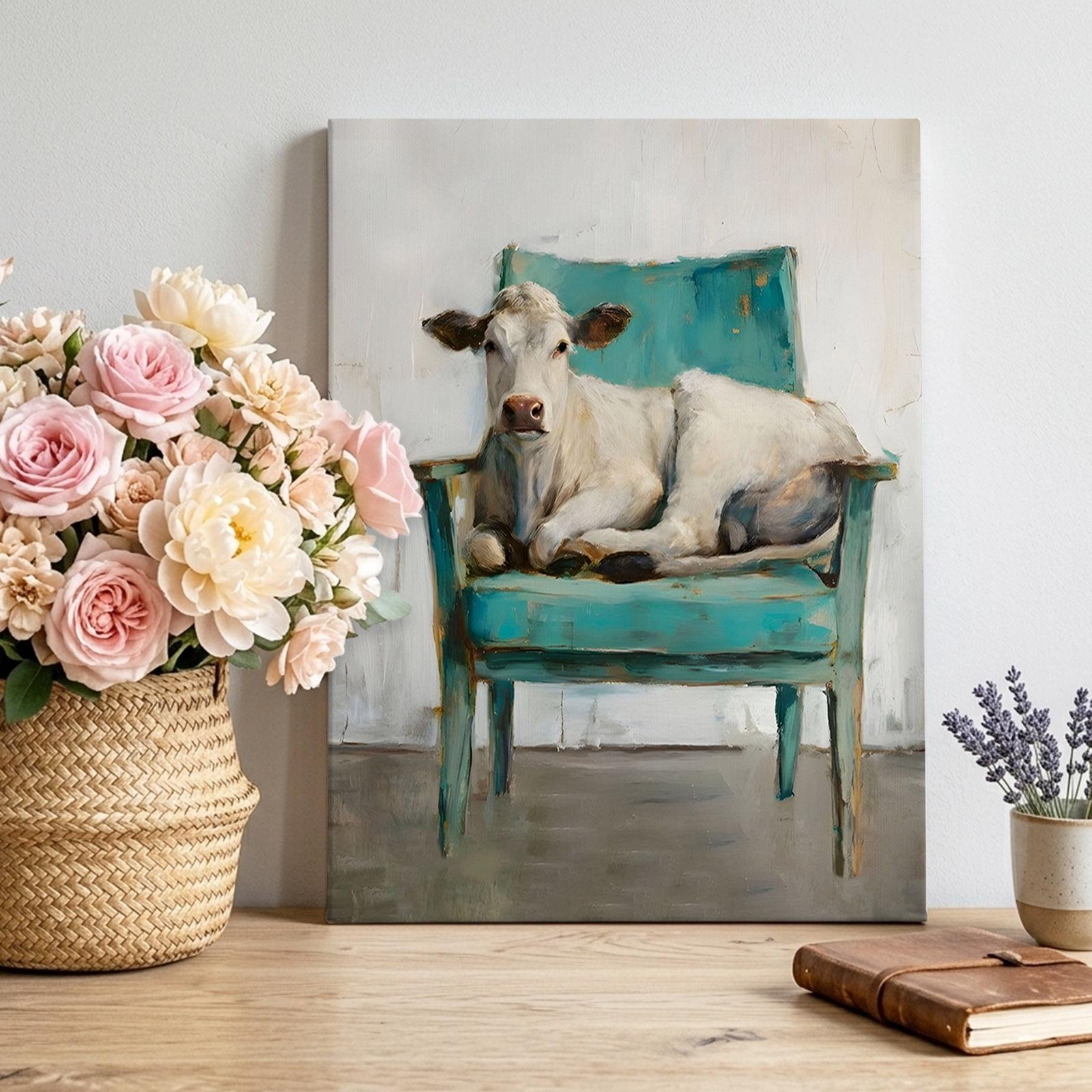 Canvas Wall Art Cow on Chair Canvas Art Print Funny Animal Farmhouse ...
