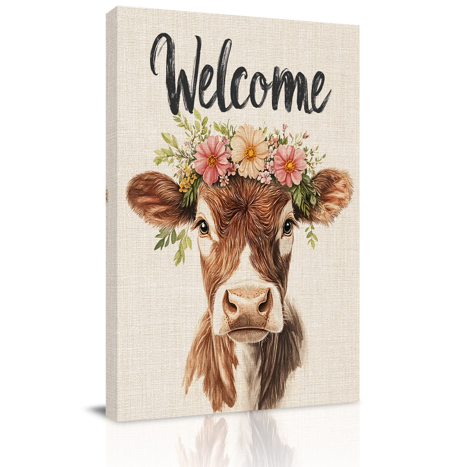  Canvas Wall Art, Cow Flower Garland Framed Canvas Prints for Bedroom 