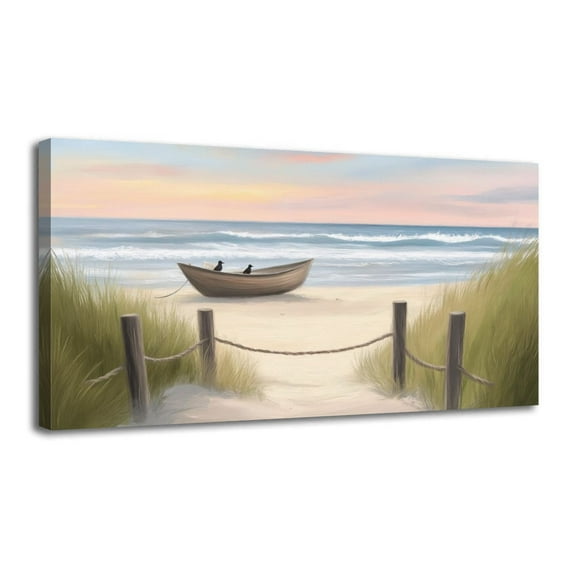 Canvas Wall Art Cozy Country Ocean Coastal Pictures Beach Seashore Artwork Seascape Wall Decor for Living Room Bathroom Bedroom Office 30" x 60" Art Paintings, Ready to Hang
