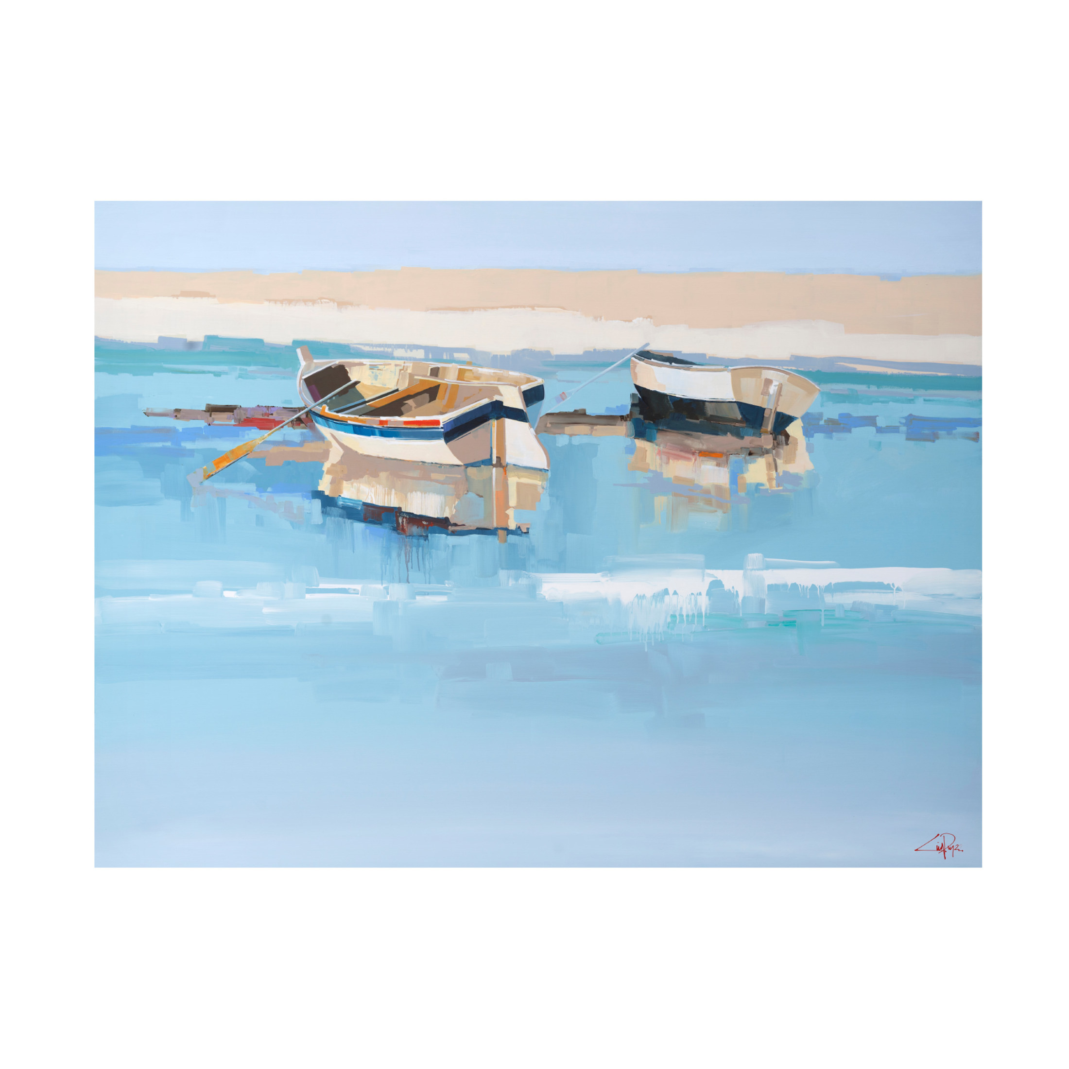Canvas Wall Art - Craig Trewin Penny 'Moorings at Low Tide, Aspendale' Wall Art for Living Room, Bedroom, or Office Décor by Trademark Fine Art - 47 x 35 Inches