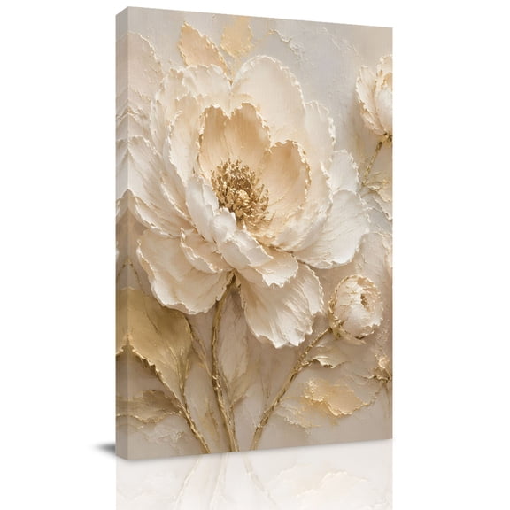 Canvas Wall Art, Cream Beige Flowers Framed Canvas Prints for Living Room Bedroom, Modern Abstract Farmhouse Rustic Floral Extra Large Gallery Wrapped Wall Decor for Home Office, Gifts, 24"x36"