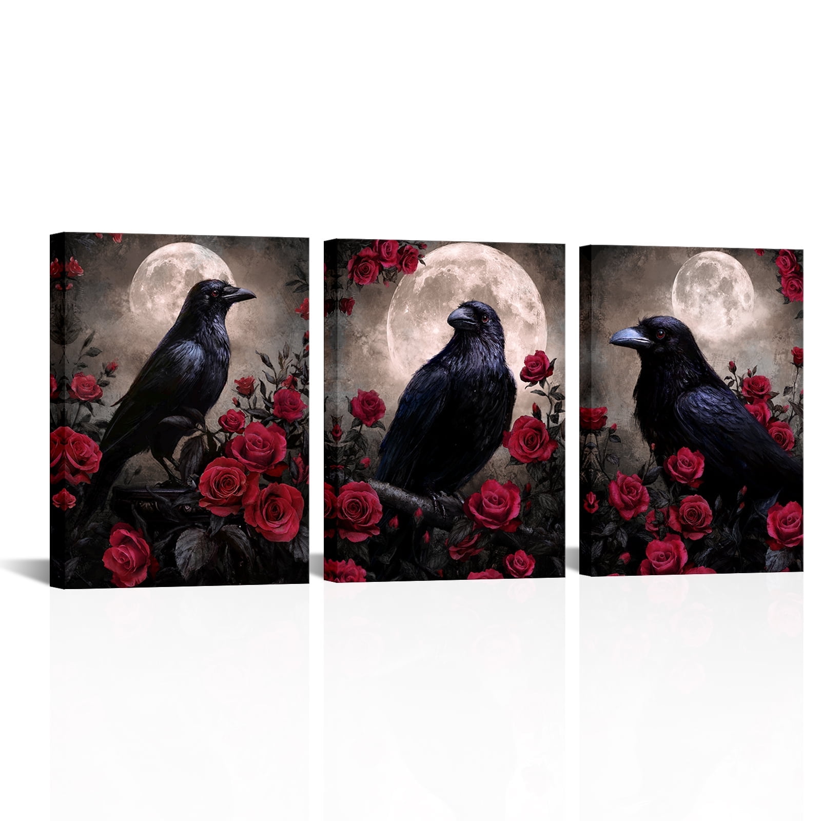 Canvas Wall Art Crow Canvas Wall Art Gothic Crow with Rose Painting ...