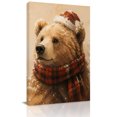 thumbnail image 1 of Canvas Wall Art, Cute Bear Framed Canvas Prints for Bedroom Living Room, Christmas Hat Wild Snowy Winter Rustic Large Gallery Wrapped Wall Decor for Home Office, Gifts, 18"x24" Ship Next Day, 1 of 9