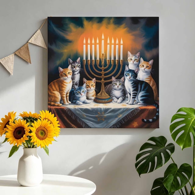 Canvas Wall Art Cute Cat Canvas Art Print Orange Cat Candle Oil ...