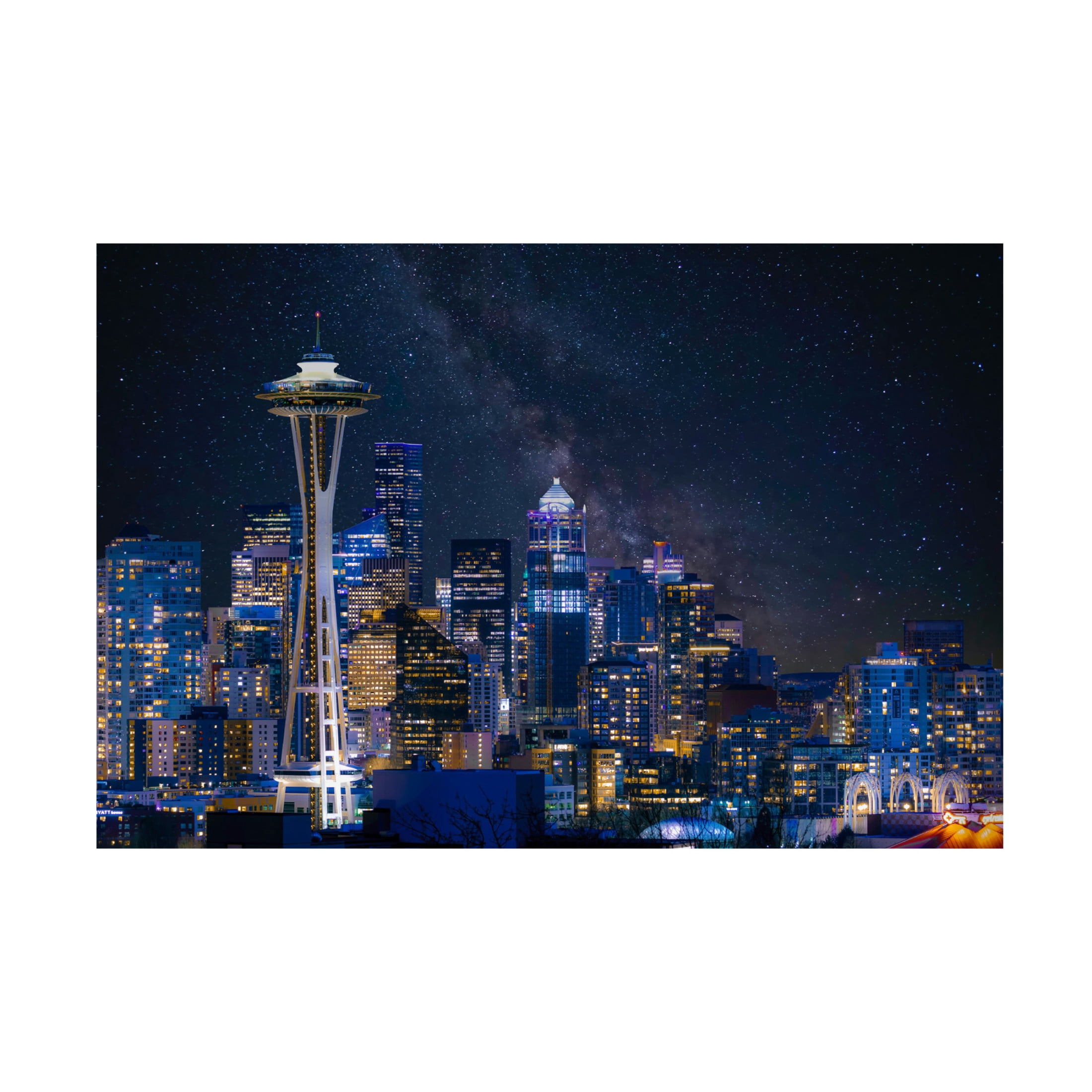 Canvas Wall Art - Danny Gao 'Night At Seattle' Wall Art for Living Room, Bedroom, or Office Décor by Trademark Fine Art - 47 x 30 Inches