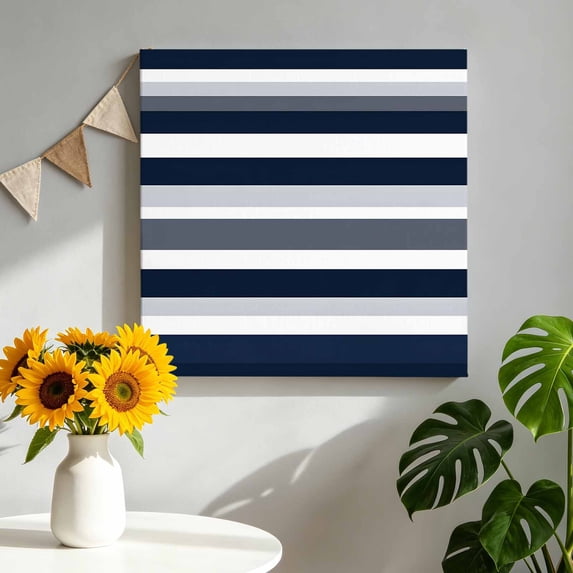 Canvas Wall Art Dark Blue Canvas Art Print and Grey Stripe Abstract Geometric Stripes Pictures Wall Decor for Living Room Bedroom Artwork Decorations Stretched Framed Ready to Hang 10"x10"