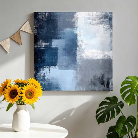 Canvas Wall Art Dark Blue Color Block Canvas Art Print Abstract Shabby Pictures Wall Decor for Living Room Bedroom Artwork Decorations Stretched Framed Ready to Hang 8"x8"