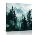 thumbnail image 1 of Canvas Wall Art, Dark Green Forest Framed Canvas Prints for Living Room Bathroom, Nature Foggy Mountain Pine Tree Gallery Wrapped Wall Decor for Home Office, Gifts, 12"x12" Ship Next Day, 1 of 9