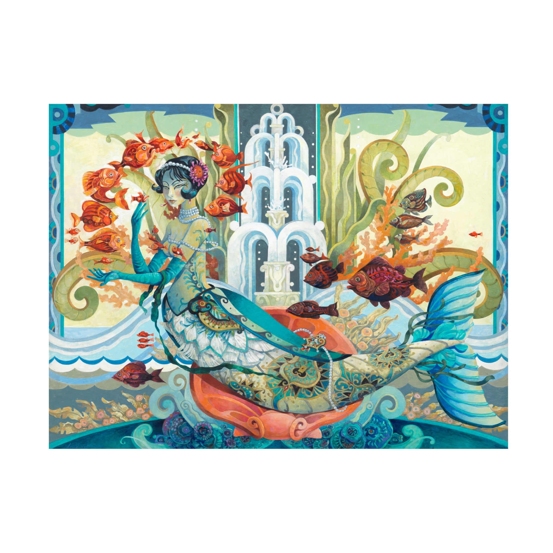 Canvas Wall Art - David Galchutt 'Aquatic Flapper' Wall Art for Living Room, Bedroom, or Office Décor by Trademark Fine Art - 32 x 24 Inches