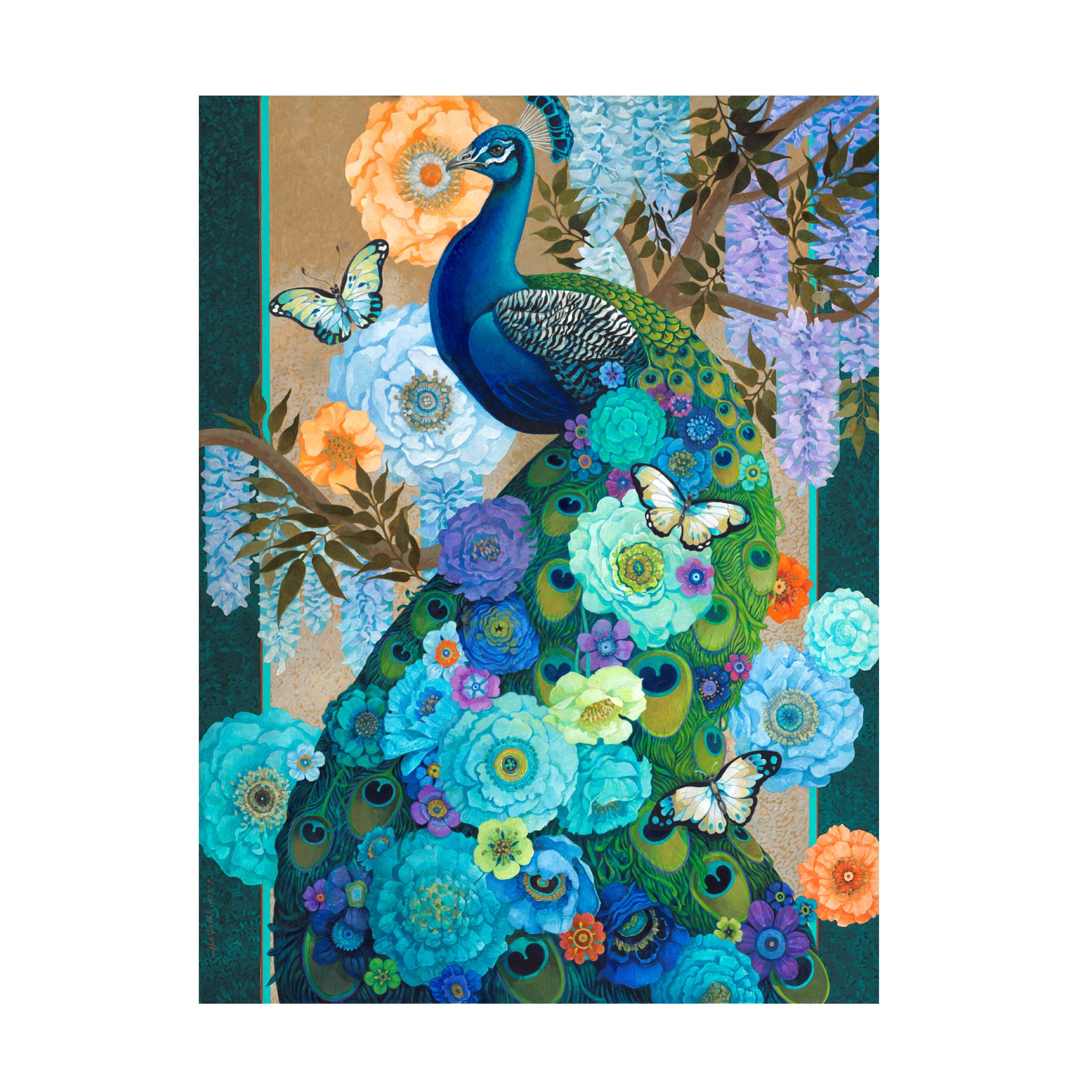 Canvas Wall Art - David Galchutt 'Floral Peacock' Wall Art for Living Room, Bedroom, or Office Décor by Trademark Fine Art - 35 x 47 Inches