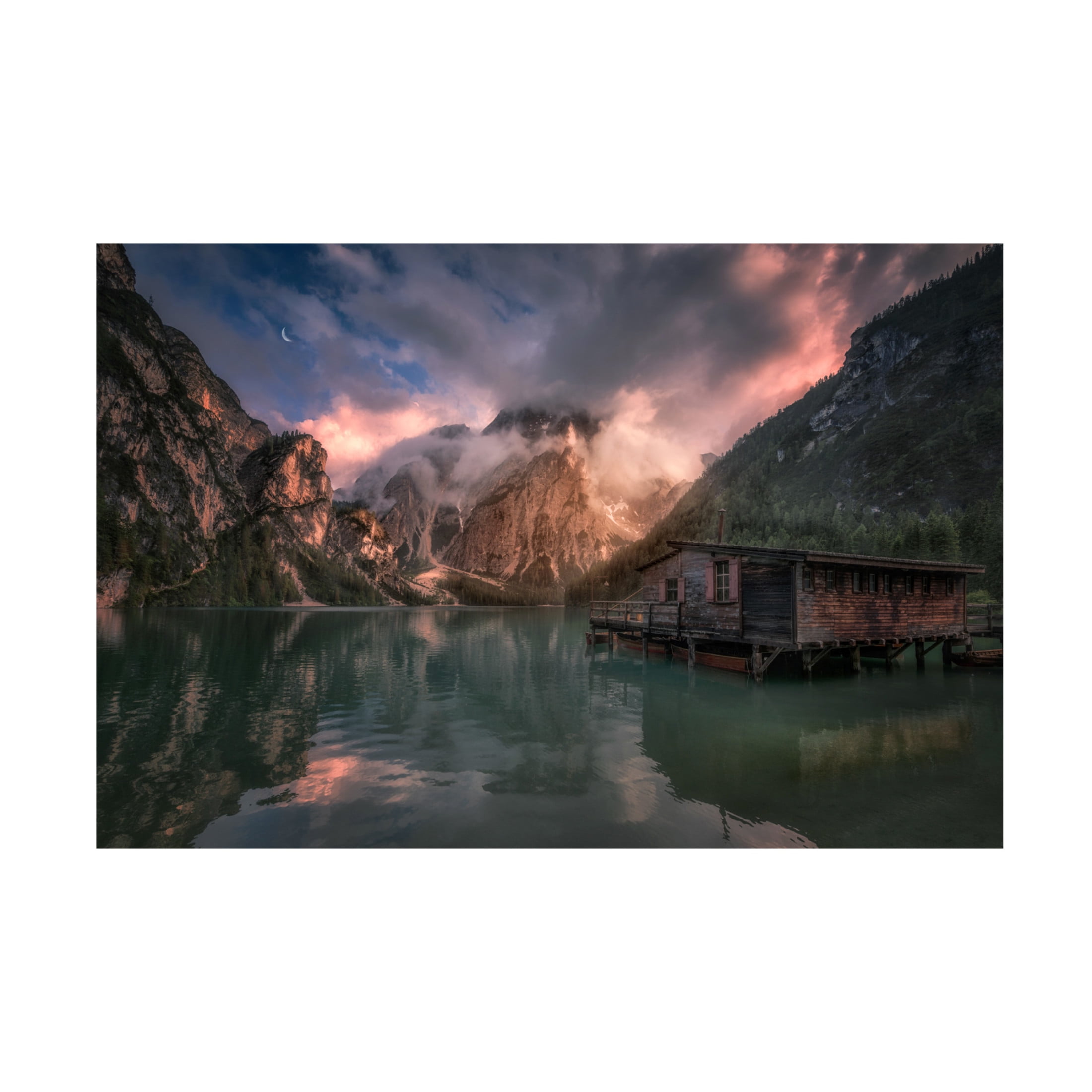 Canvas Wall Art - David Martin Castan 'Lago Di Braies, Dolomites' Wall Art for Living Room, Bedroom, or Office Décor by Trademark Fine Art - 47 x 30 Inches