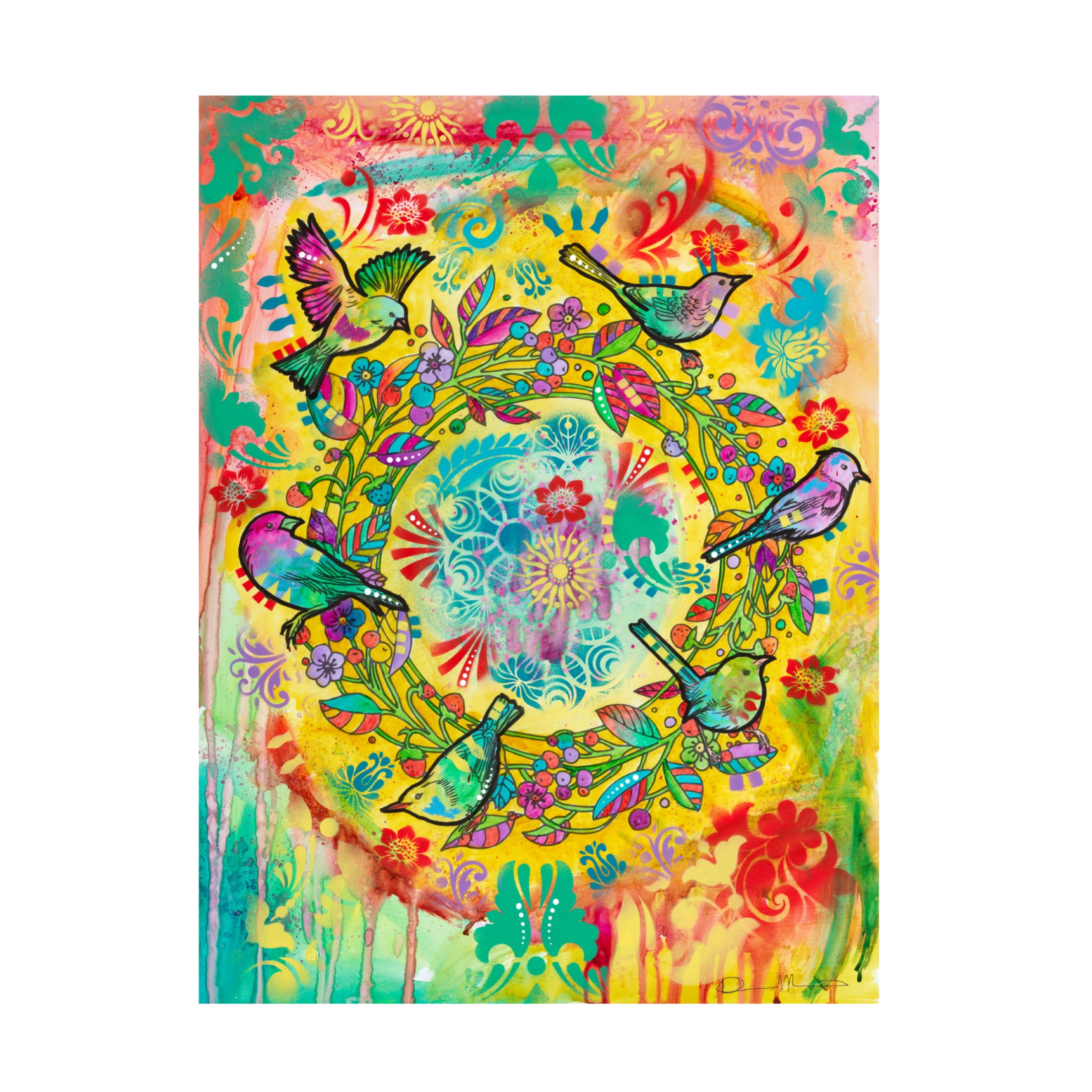 Canvas Wall Art - Dean Russo 'Bird Wreath' Wall Art for Living Room, Bedroom, or Office Décor by Trademark Fine Art - 14 x 19 Inches