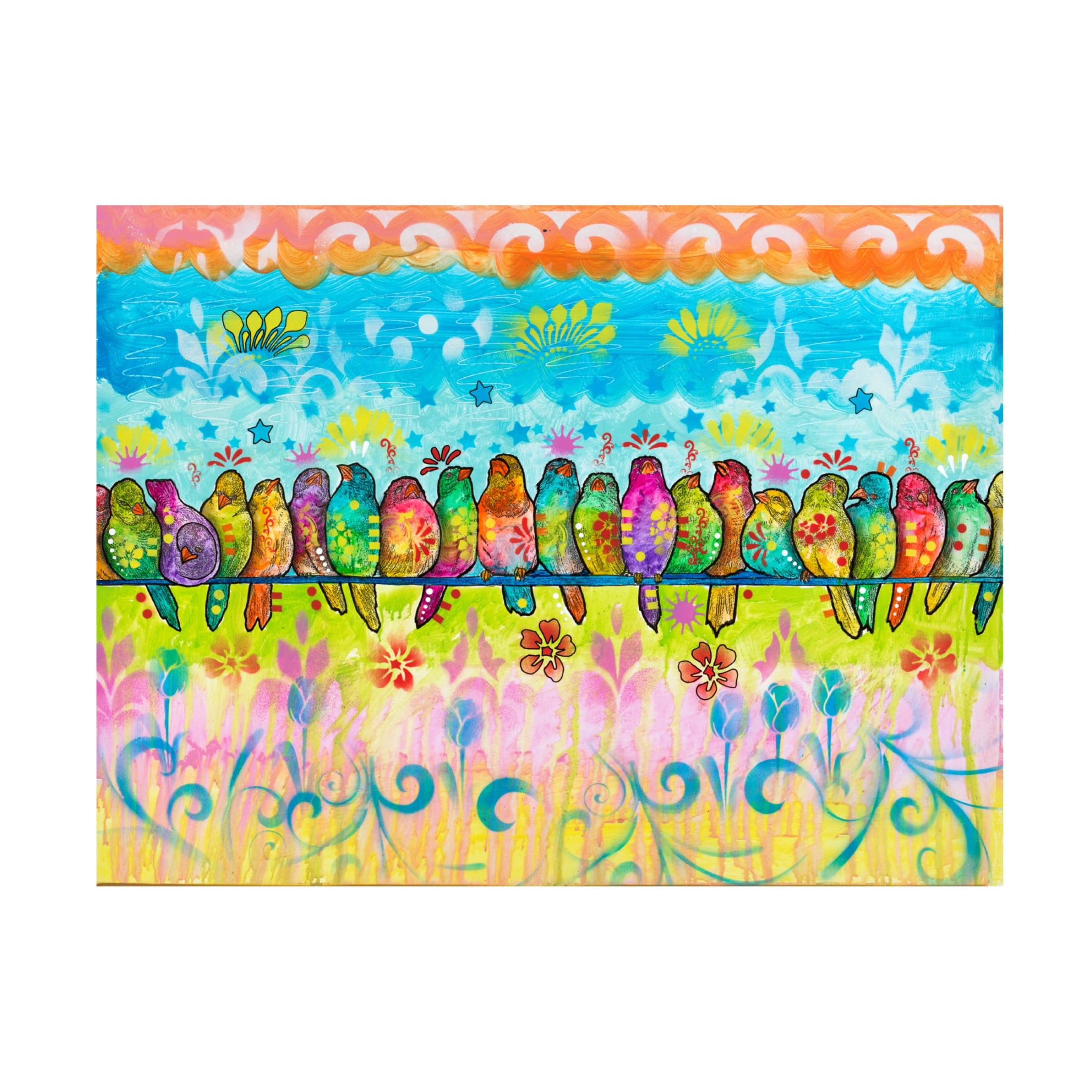 Canvas Wall Art - Dean Russo- Exclusive 'Birds on a Line' Wall Art for Living Room, Bedroom, or Office Décor by Trademark Fine Art - 32 x 24 Inches