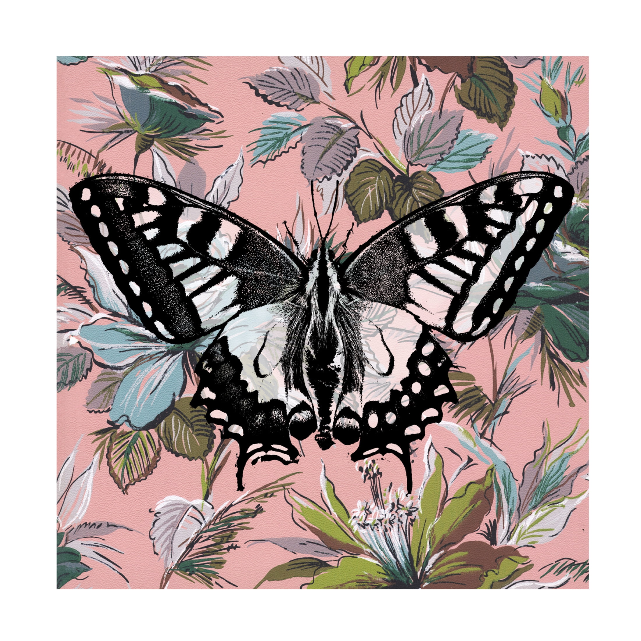 Canvas Wall Art - Dean Russo- Exclusive 'Butterfly Wallpaper Square' Wall Art for Living Room, Bedroom, or Office Décor by Trademark Fine Art - 18 x 18 Inches