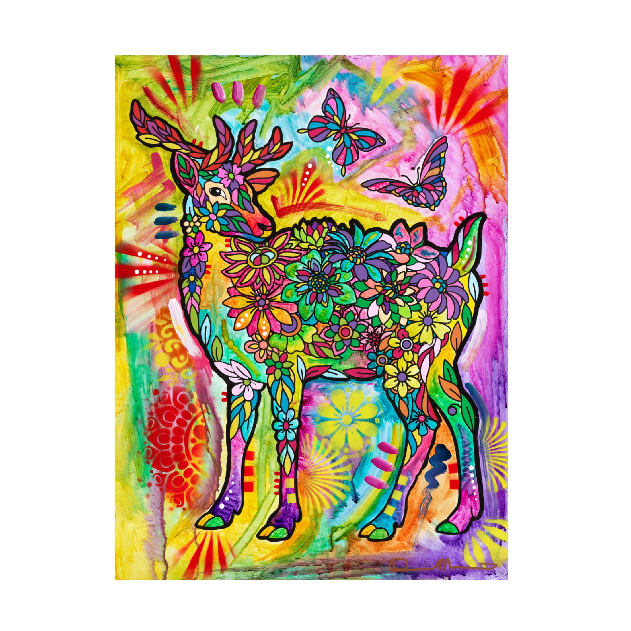 Canvas Wall Art - Dean Russo 'Flower Deer' Wall Art for Living Room, Bedroom, or Office Décor by Trademark Fine Art - 35 x 47 Inches