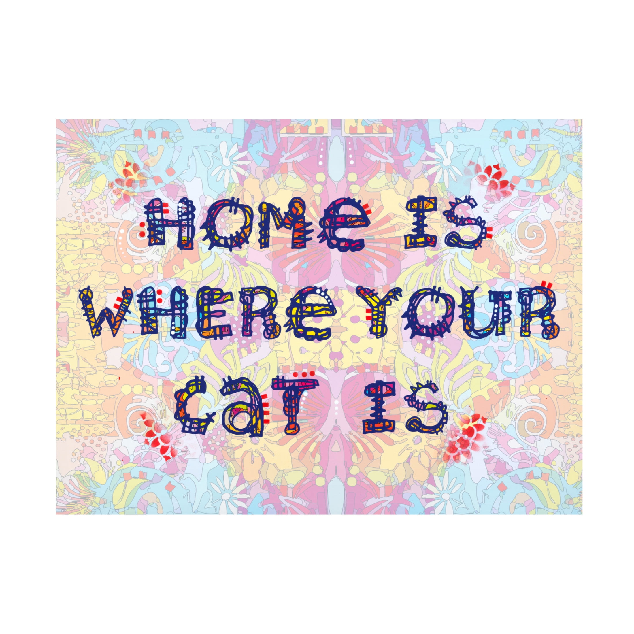 Canvas Wall Art - Dean Russo 'Home Is Where Your Cat Is' Wall Art for Living Room, Bedroom, or Office Décor by Trademark Fine Art - 47 x 35 Inches