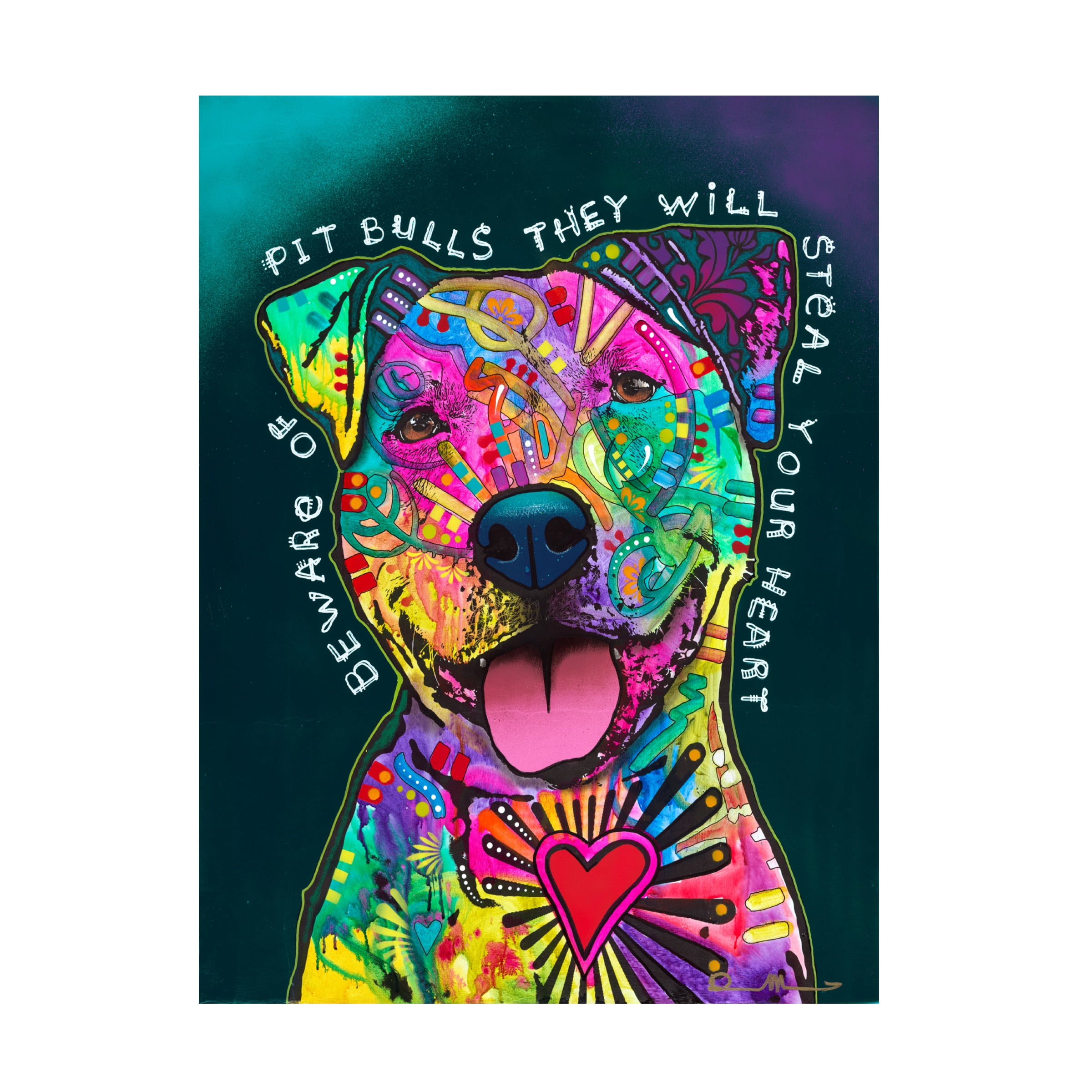 Canvas Wall Art - Dean Russo 'Pit Bulls Will Steal Your Life' Wall Art for Living Room, Bedroom, or Office Décor by Trademark Fine Art - 35 x 47 Inches - 35x47