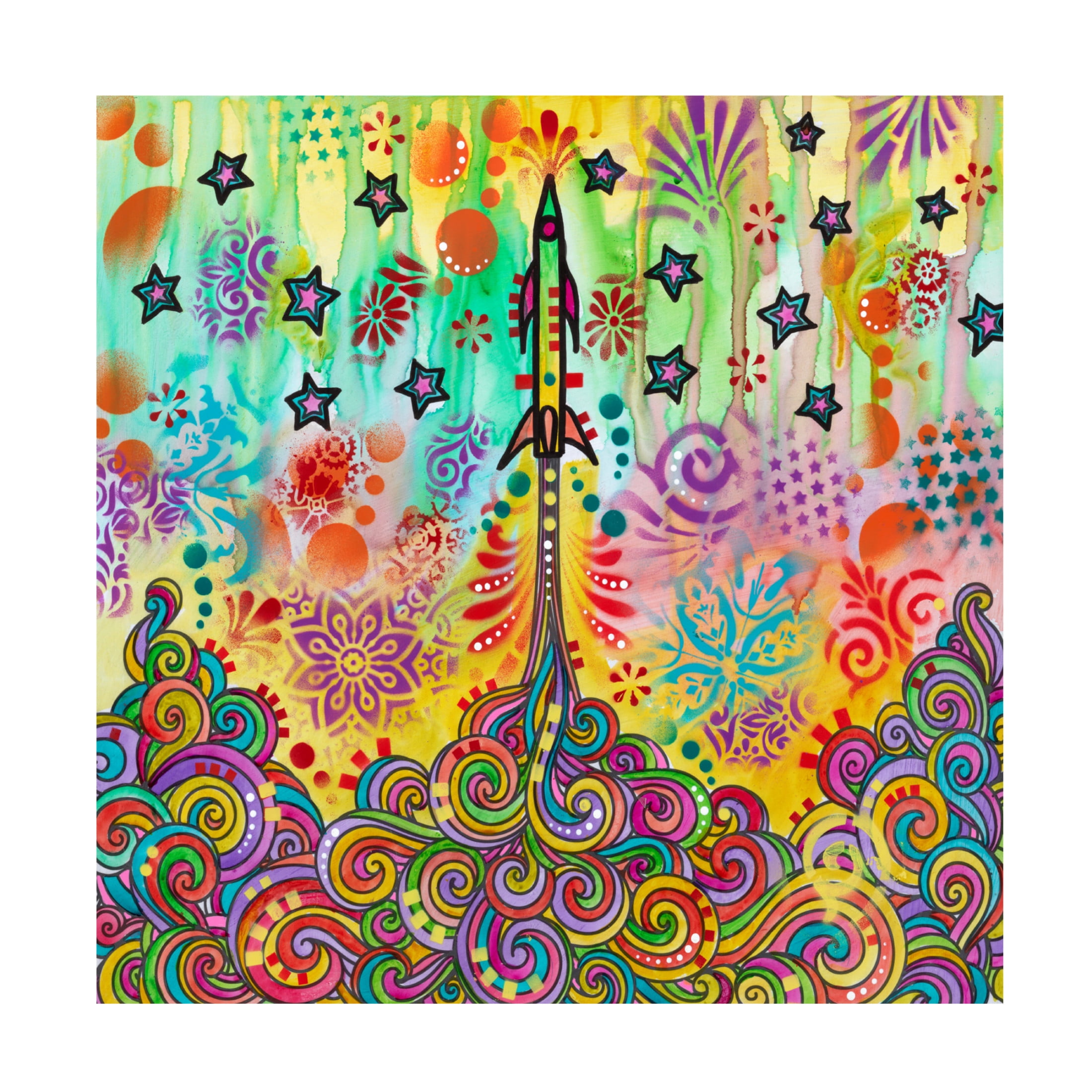 Canvas Wall Art - Dean Russo 'Rocketship' Wall Art for Living Room, Bedroom, or Office Décor by Trademark Fine Art - 14 x 14 Inches