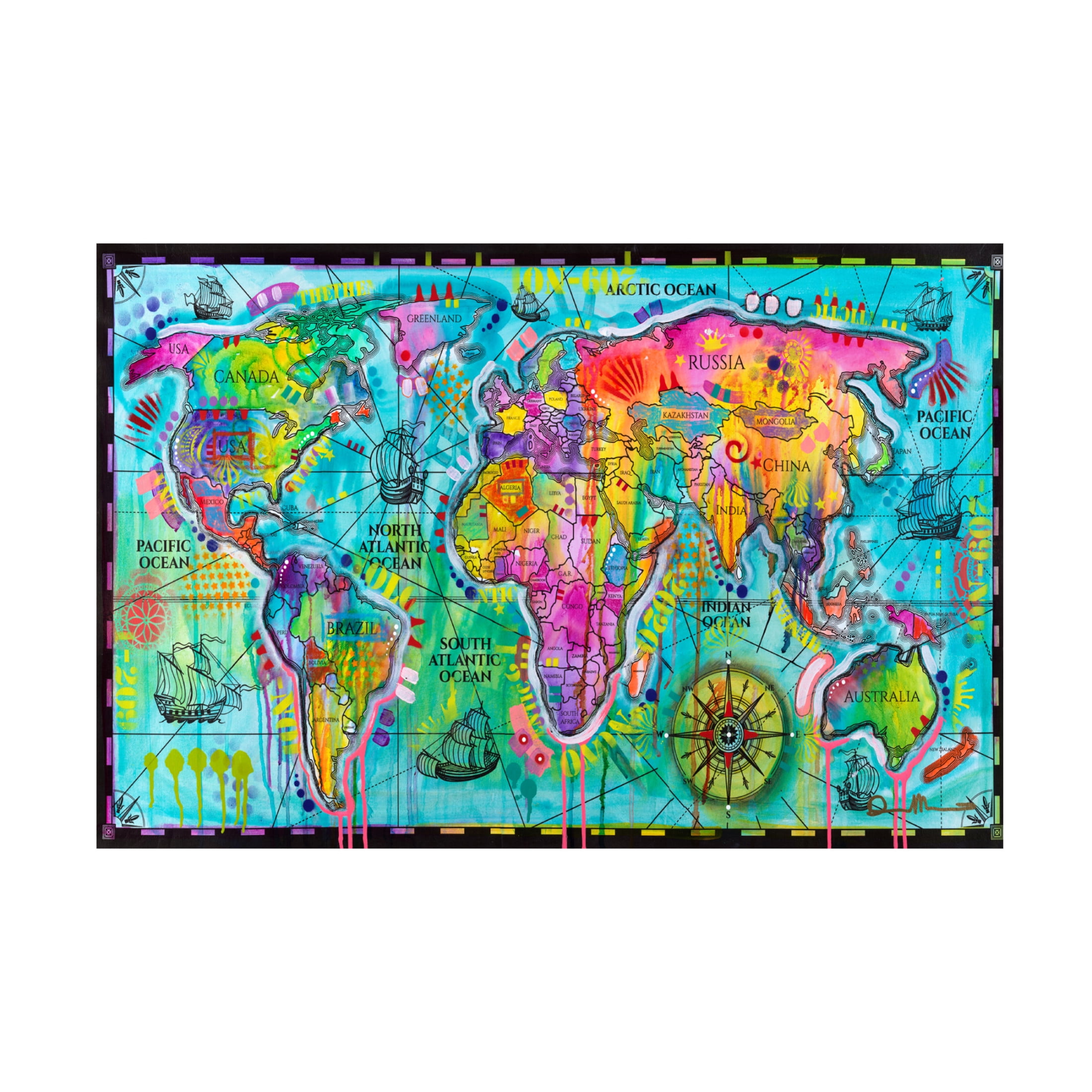 Canvas Wall Art - Dean Russo 'World Map' Wall Art for Living Room, Bedroom, or Office Décor by Trademark Fine Art - 32 x 22 Inches