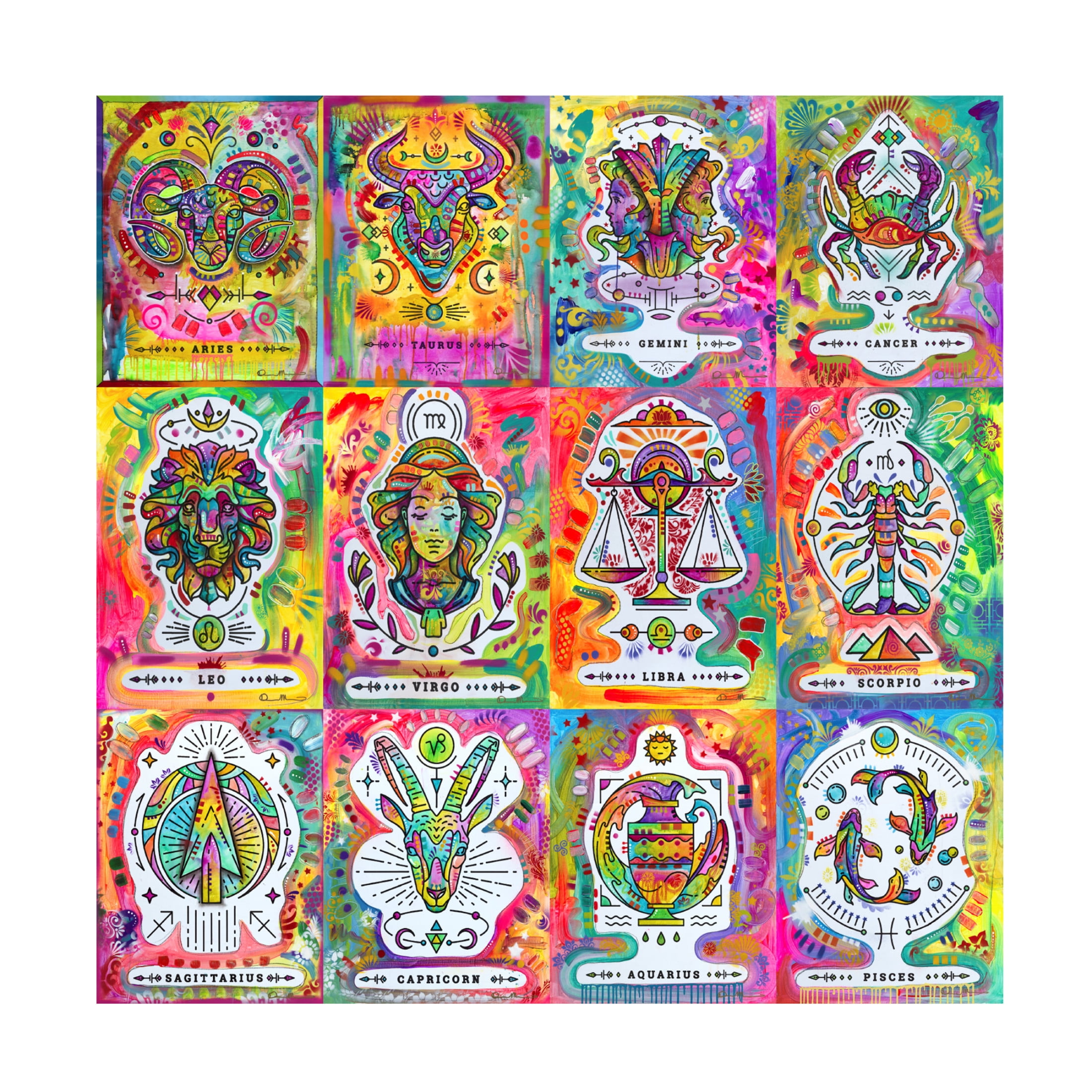 Canvas Wall Art - Dean Russo 'Zodiac Calendar' Wall Art for Living Room, Bedroom, or Office Décor by Trademark Fine Art - 18 x 18 Inches